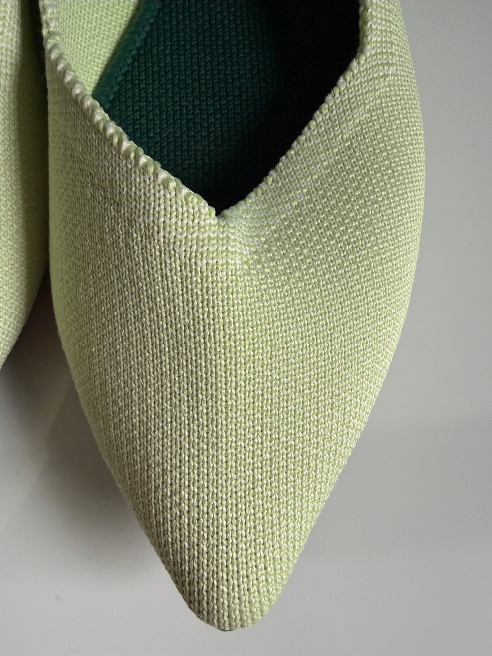 Rothy's Keylime Green Pointed Toe Flats with Blue Trim - Picture 5 of 6